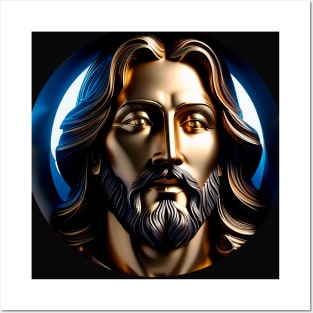 The face of Jesus in golden sculpture  style Posters and Art